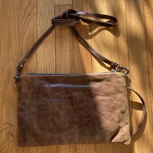 Brown Leather Crossbody Bag / Clutch - NEW